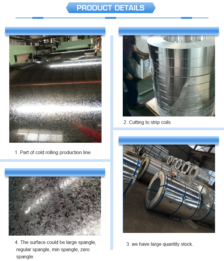 Close-up details of Dx51D galvanized steel coil surface and edges